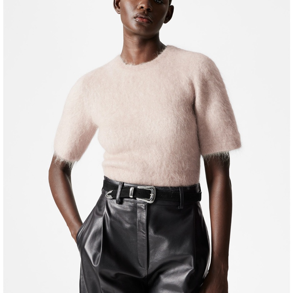 & Other Stories Fuzzy Short-Sleeve Sweater in Light Blush